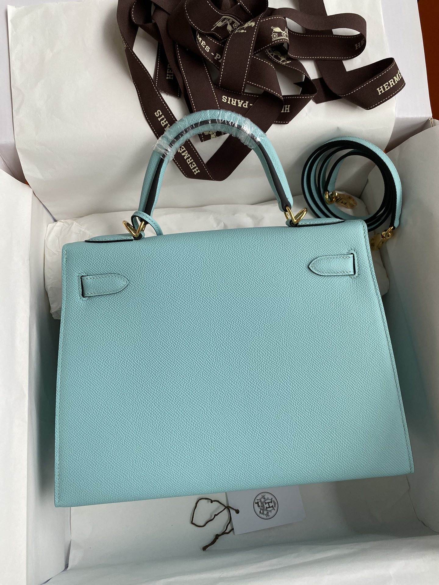 Hermes Kelly 28cm Handbag Shoulder Bag in Blue Atoll Epsom Leather